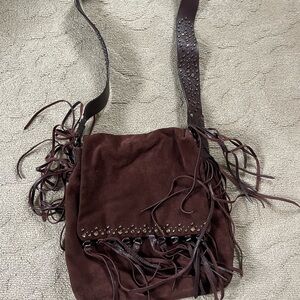 Cole Haan vintage G series Fringe Suede Crossbody Bag in Deep Brown